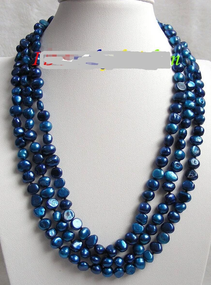 

Hot sale Free Shipping>>>>>16" baroque 3row navy blue freshwater pearls necklace