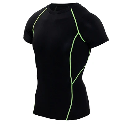 Новинка, осенняя спортивная рубашка для мужчин, для фитнеса, для бега, Мужская быстросохнущая спортивная рубашка, Мужская однотонная цветная линия, для сухого кроя, мужская рубашка - Цвет: short green line