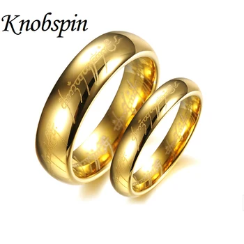 

Gold color Tungsten Wedding Bands For Couples Hobbit Rings Women And Men Fine Jewelry Hot Sale US Size 5 to15 One Ring of Power