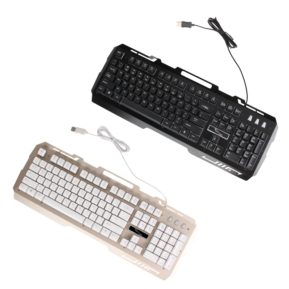  3 Backlights Metal Pro Gaming Keyboard USB Wired Powered Full Game Keyboard for PC Games LOL Dota C