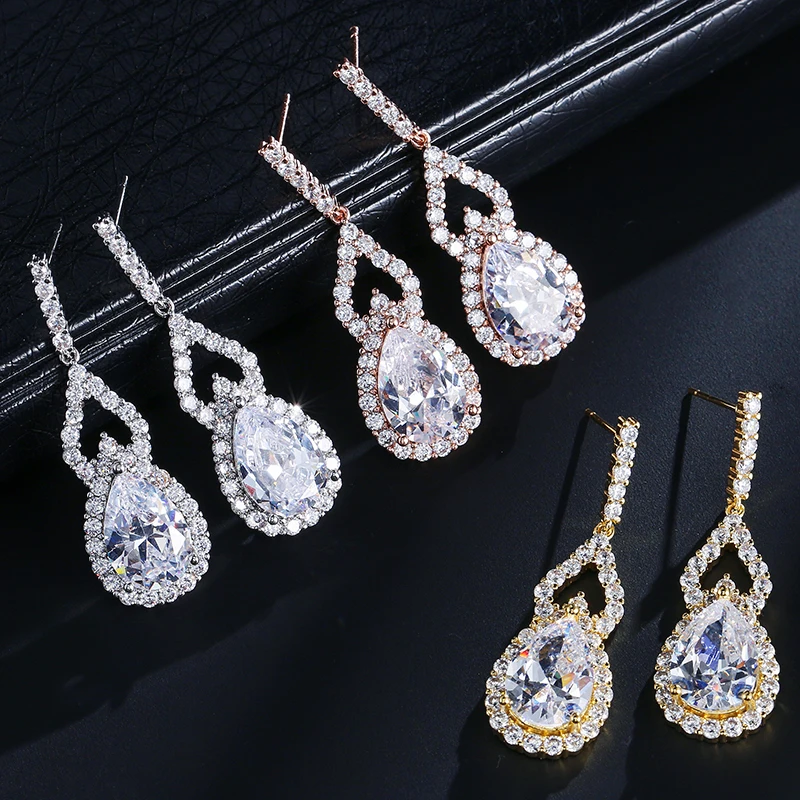 

FEEHOW New Design AAA Cubic Zircon Drop Earrings Micro CZ around Luxury Wedding Jewelry For Women Factory Wholesale FWEP2142
