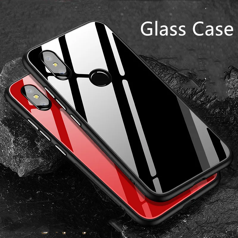 Original For Xiaomi Mi A2 Lite Glass Case Luxury Soft TPU frame+Glass back Cover Accessory On MiA2 Funda Coque |
