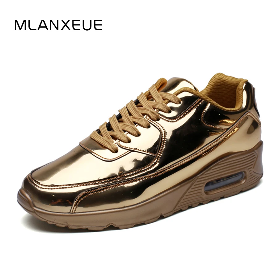 

Patent Leather Air Cushion Men Sneakers Simple Shining Man Casual Shoes Plus Size Mesh Male Shoes Slip On Korean Style Male Shoe