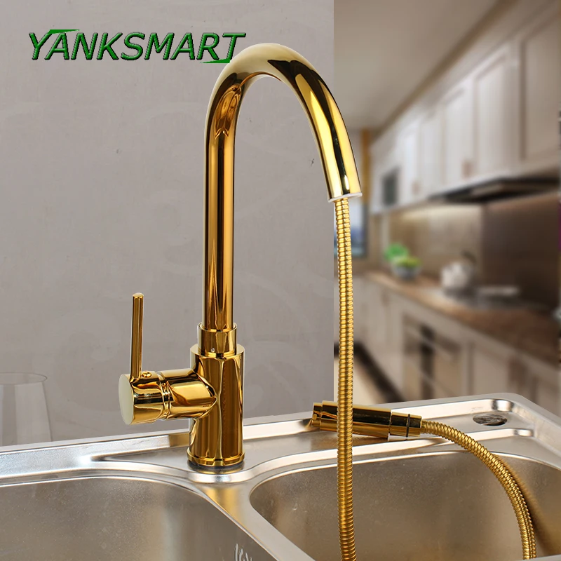 

YANKSMART Gold Kitchen Mixer Tap Pull Out Sink Faucet Water Mixers Brass Vanity Faucet Cold And Hot Water Tap Kitchen Faucets