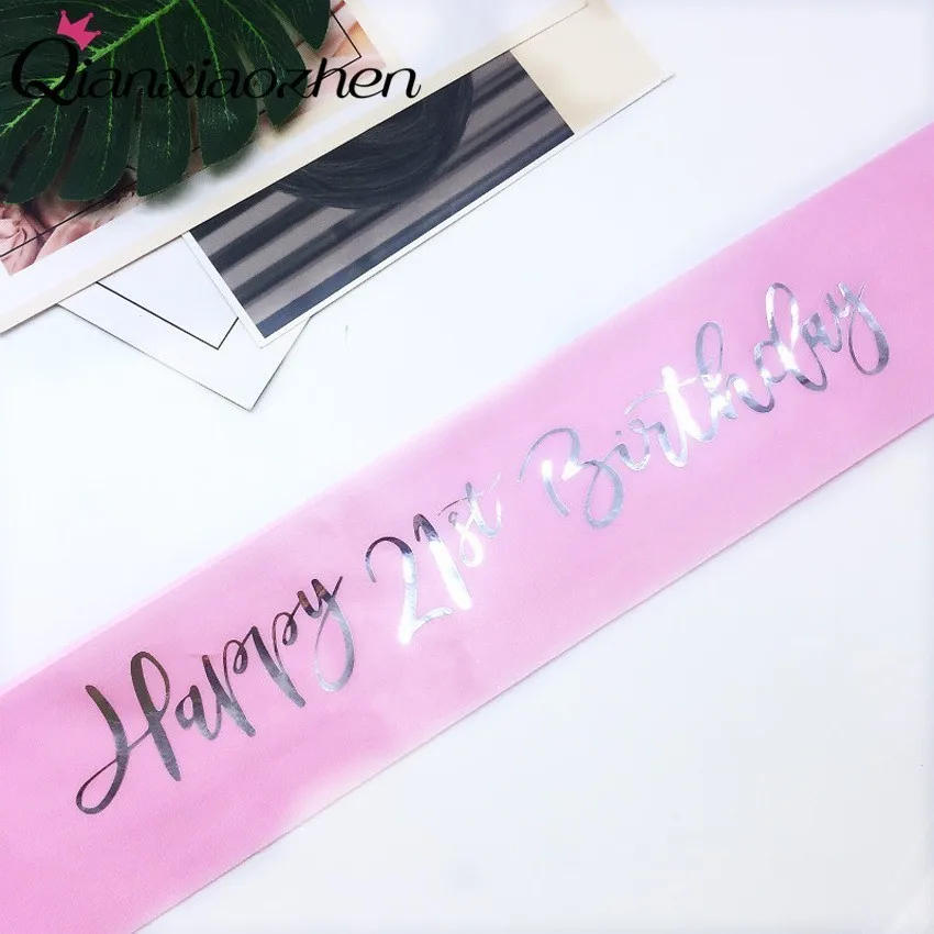 Qianxiaozhen Happy 21 день рождения этикет ремень 21th украшения день рождения декоративный пояс-кушак - Цвет: Розовый