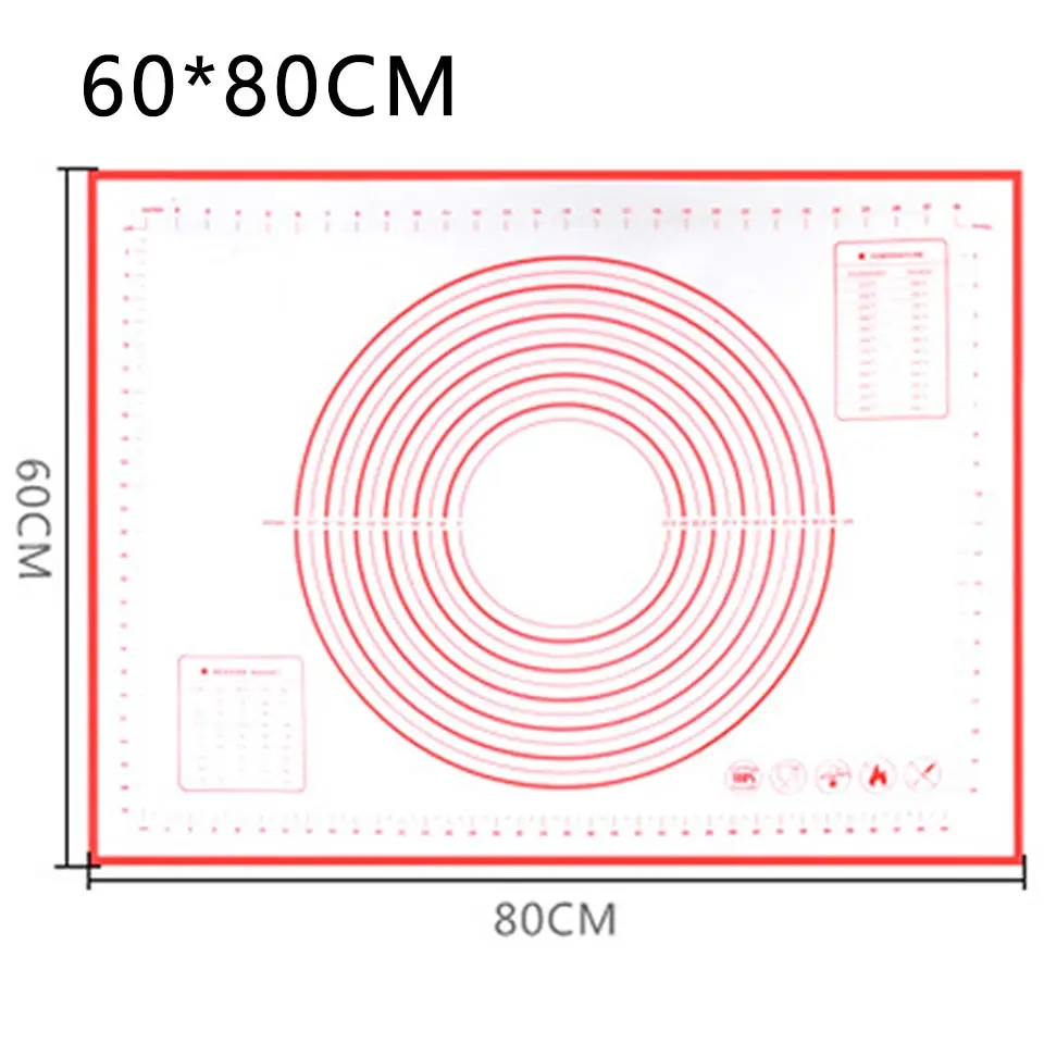 Многоразовый силиконовый коврик для выпечки с антипригарным покрытием для духовки, Экологичный коврик для раскатки теста, большие кухонные обеденные инструменты, Аксессуары для выпечки, горячая Распродажа - Цвет: 60-80cm-Red