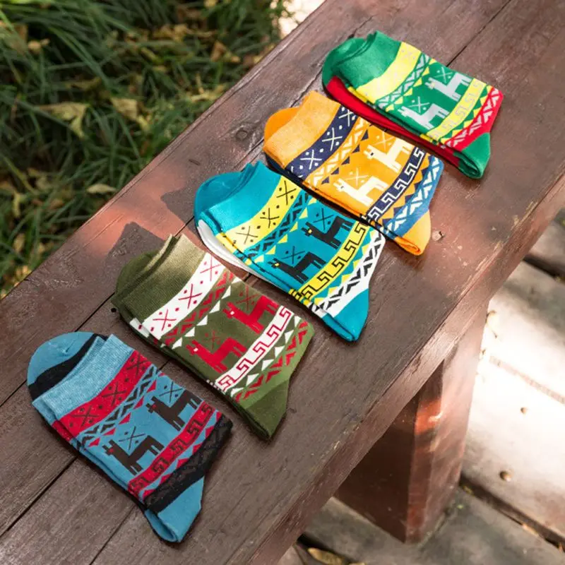 

THINKTHENDO 2019 New Fashion Cotton Christmas Deer Geometric Printed Long Ankle Ribbed Top Contrast High Quality Shoes Covers