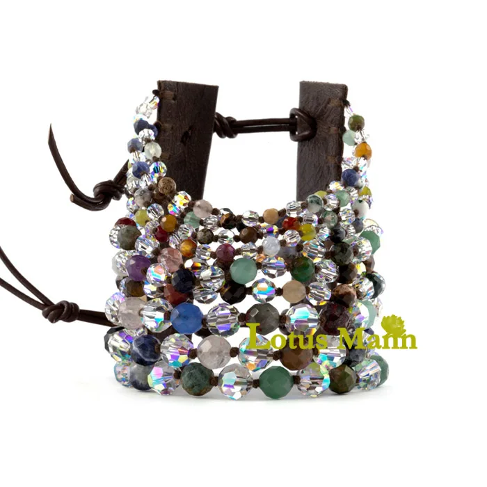 

Natural cl10 12 constellation brown leather multi-colored stone crystal bracelet