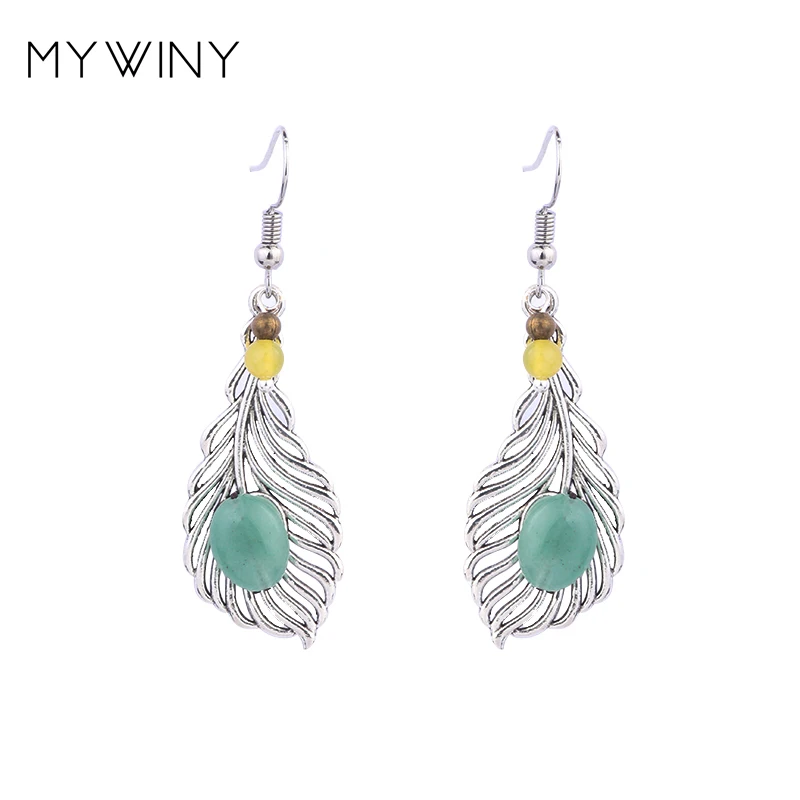Винтажные Этнические женские серьги MYWINY с перьями из металла зеленые