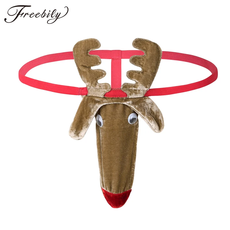 

Men Lingerie Christmas Reindeer Pattern Bulge Pouch Bikini G-String Underwear Underpants Gay Mens Sexy Erotic Mash Funny Panties