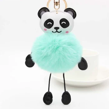 

1 Pc Kawaii Panda Fake Rabbit Fur Soft Ball Keychain for Women Bag Pendant Cars Plush KeyChains for Girls Gift