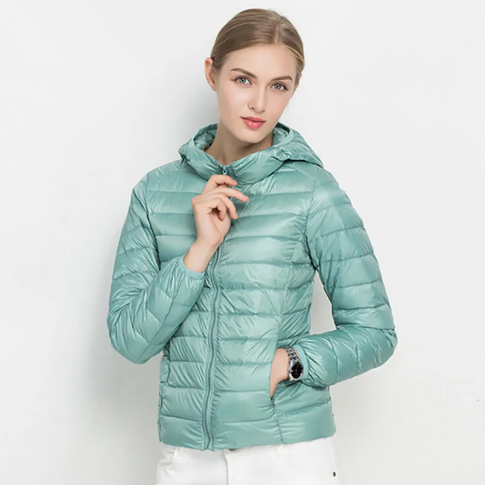 С капюшоном 90% белая куртка на утином пуху осень зима 14 цветов теплый тонкий плюс размер женский модный легкий пуховик бренд Brand