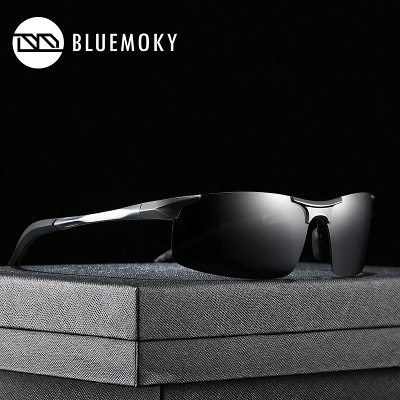 Мужские спортивные солнцезащитные очки BLUEMOKY без оправы, поляризационные, UV400, солнцезащитные очки для мужчин, для вождения, Полароид, алюминиевые магниевые Оттенки для мужчин