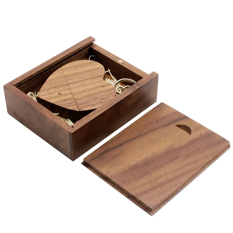 Walnut with BOX JASTER(более 10 шт. бесплатный логотип) грецкий орех деревянное сердце+ Подарочная коробка USB флеш-накопитель креативная Флешка 4 ГБ 16 ГБ 32 ГБ 64 Гб карта памяти - Цвет: Walnut with BOX