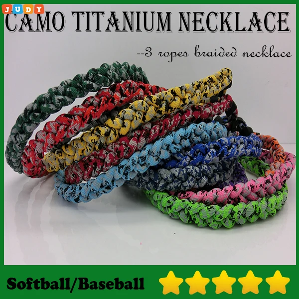 Titanium 3 веревки плетеные ожерелье Tornado Спорт софтбол/бейсбольная Tornado Camo ожерелье