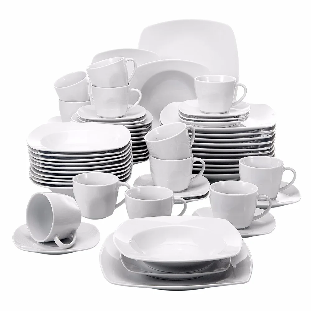 

MALACASA SERIES JULIA 60-Piece Porcelain Dinner Set Dinner Soup Dessert Plates Cups and Saucers Set for 12 Person