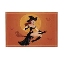 Хэллоуин Декор Красивая Ведьма езда метла против полнолуния коврики для ванной нескользящий коврик для двери коврик для прихожей