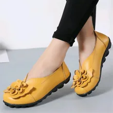Женская обувь модные цветы Slip-on из натуральной кожи Цвет плоской подошве sapato feminino удобные лоферы