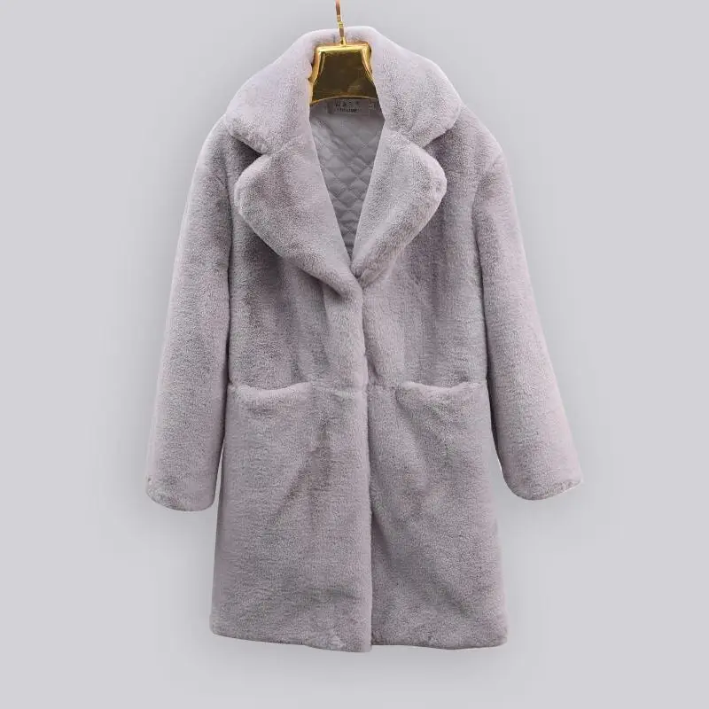 

New 2019 European style Winter and Autumn Large Size Turn-down Collar Long Loose Woolen Blazer Women Thickening Woolen Coat