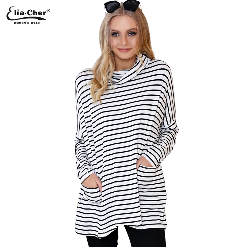 

Eliacher Autumn Knitted Long Sleeve Striped T-shirt Women Tops brand Chic Lady Top Plus Size Casual Women Clothing 6673