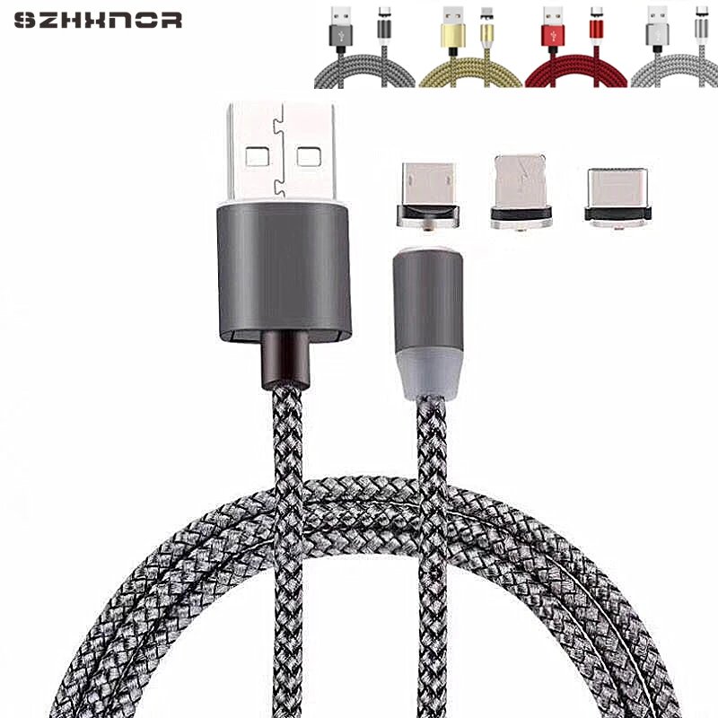 

2M LED Magnetic USB Cable for iPhone 7 Micro USB Cable USB C Magnet Charger Nylon Cabo for Samsung a70 Xiaomi mi 9 9t Huawei p30