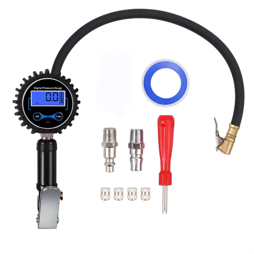 Neoteck цифровой шинный насос 0 200psi с манометром 4 колпачками клапанов США ЕС