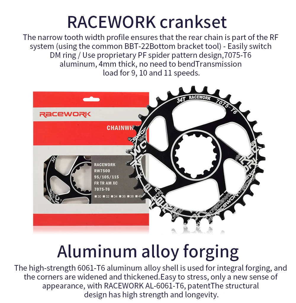 RACEWORK GXP шатуны 68-оси звездочки MTB 1x системы звездочки 32T 34 Т 36 38T для SHIMANO SRAM NX демонтажа ведущих звезд велосипеда