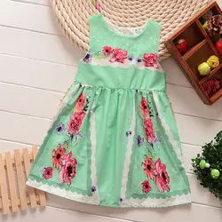 Лето симпатичная девочка платье зеленый цветочный 100% хлопок сарафан танк ну вечеринку на день рождения дети / детский одежда размер 2 - 7