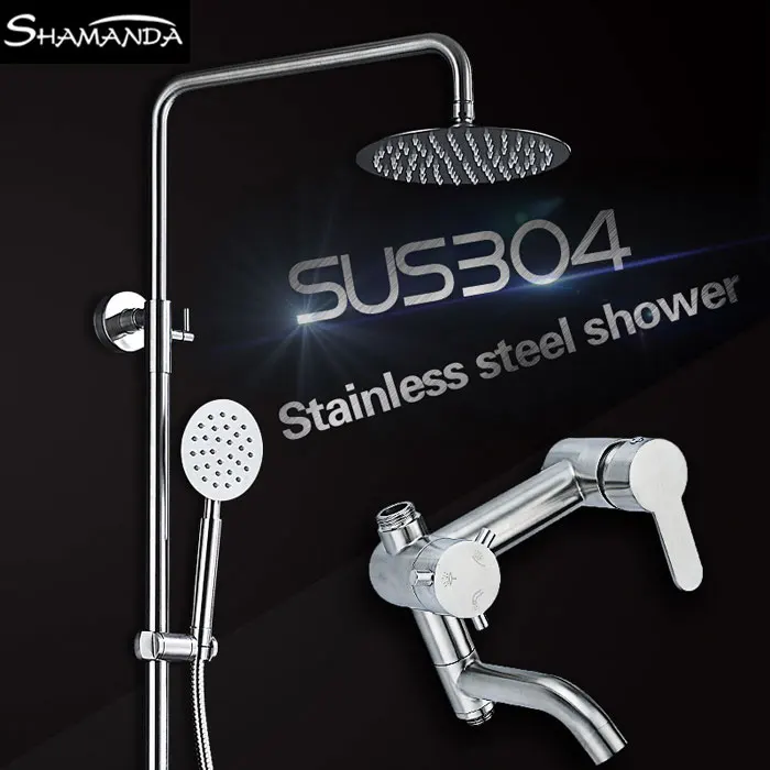 

Free Shipping SUS304 Stainless Steel Nickel Wall-Mounted Hot and Cold Water Shower Set with Rainfall Shower Head and Spout 27050