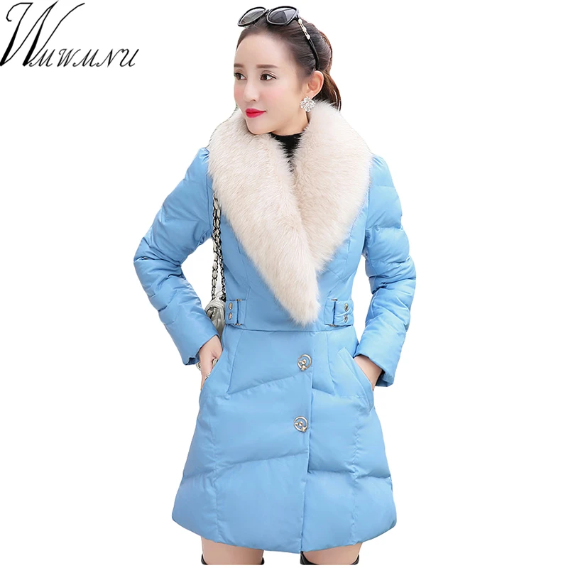 Wmwmnu Female slim Jacket Fashion Hooded Jacket Thick Long Jacket PU lether Parka Womens Quilted fur