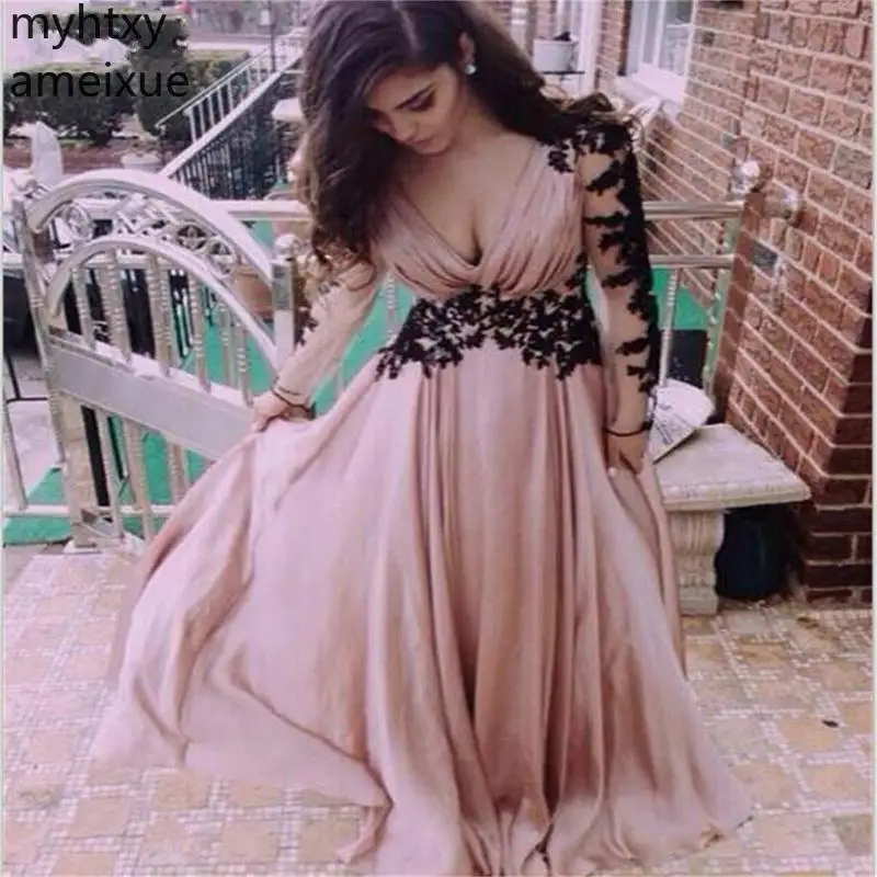 

Simple Plus Size Sexy Evening Dress A-line Long Floor Length Formal Prom Party Dresses Long Sleeves Backless Gown Custom Made