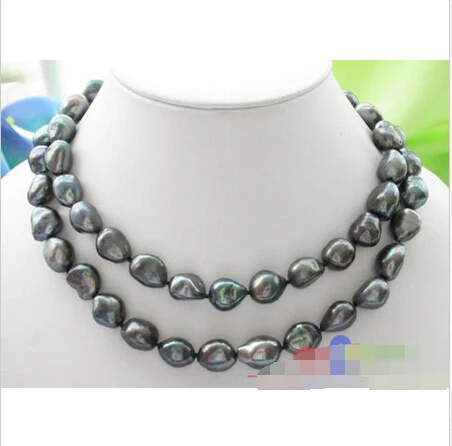 

Luster 32" 15mm BAROQUE TAHITIAN BLACK PEARL NECKLACE 925SILVER p2068 ^^^@^Noble style Natural Fine jewe FREE SHIPPING