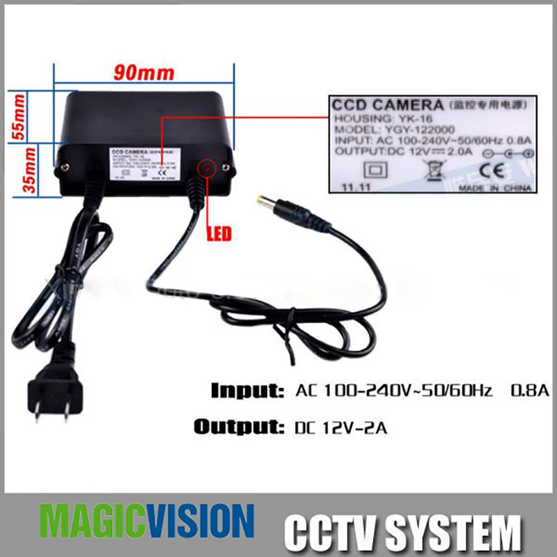 DC 12V 2A адаптер питания для камеры видеонаблюдения, Европейский настенный водонепроницаемый открытый адаптер питания