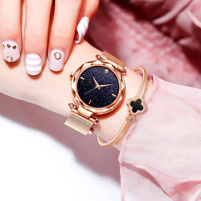 

Magnetic Women Watches With Bracelet Set Luxury Diamond Stainless Steel Quartz Watch Ladies Fashion Elegant Simple Star Clock