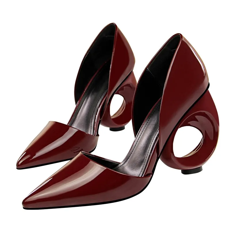 Обувь г., новые женские туфли на высоком каблуке винтажные туфли-лодочки с острым носком на толстом каблуке удобная женская обувь на среднем каблуке 5 см - Цвет: Бордовый