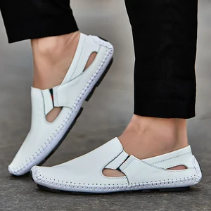 Для мужчин Кожаная обувь для вождения; большие Размеры 45, 46, 47 Повседневное летние туфли без шнуровки; 5 цветов Размер 38-47 - изображение