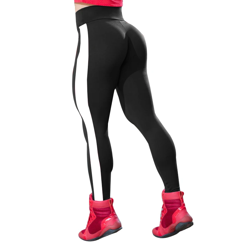 

NORMOV Leggings Women Activewear Pants Workout Polyester Leggins Activewear Side Stripe Black Leggings Women S-XL