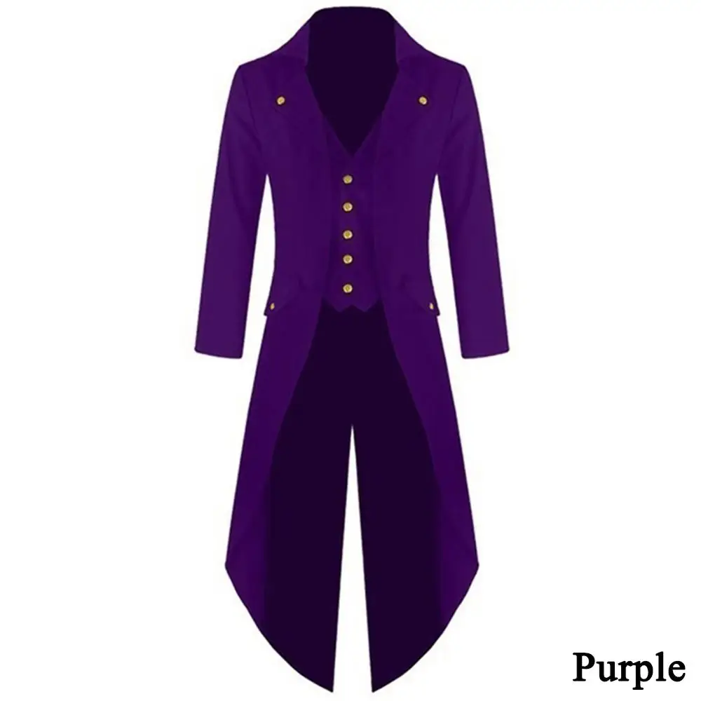 Мужское пальто винтажное стимпанк Ретро пиджак-фрак с длинным рукавом однобортное готическое викторианское платье пальто размера плюс Laipelar - Цвет: 04 Purple