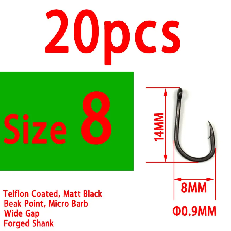 20pcs size 8 Bimoo 20 шт./упак.#2#4#6#8 тельфлон разрыв клювовидный Карп рыболовные крючки Высокое качество матовый черный Pop up крючок для ловли карпа - Цвет: 20pcs size 8