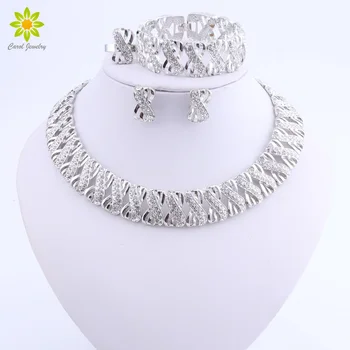 

Indian Dubai Wedding Jewelry Sets For Brides Vintage African Costume Jewerly Set Silver Plated Nigerian Women Jewelry Set