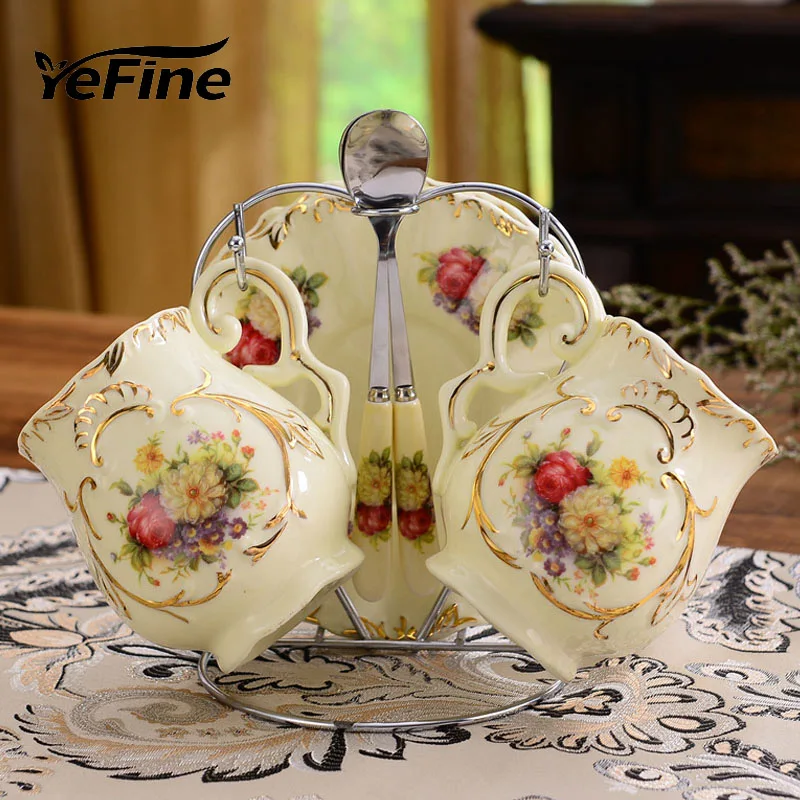 YeFine 2 Person Tea Set For British Afternoon Tea Advanced Ivory Porcelain Coffee Cups And Saucers
