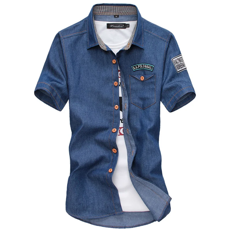 

Summer new men's brand shirt 2019 men's fashion casual Slim solid color denim short-sleeved shirt trend design boy shirt M-XXL
