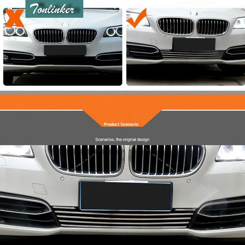 

Tonlinker 1 PCS Car DIY NEW Aluminum Front Face of Net Metal Grille Trim Cover Case Stickers for Bmw 5 Series 520 525 Li 2014