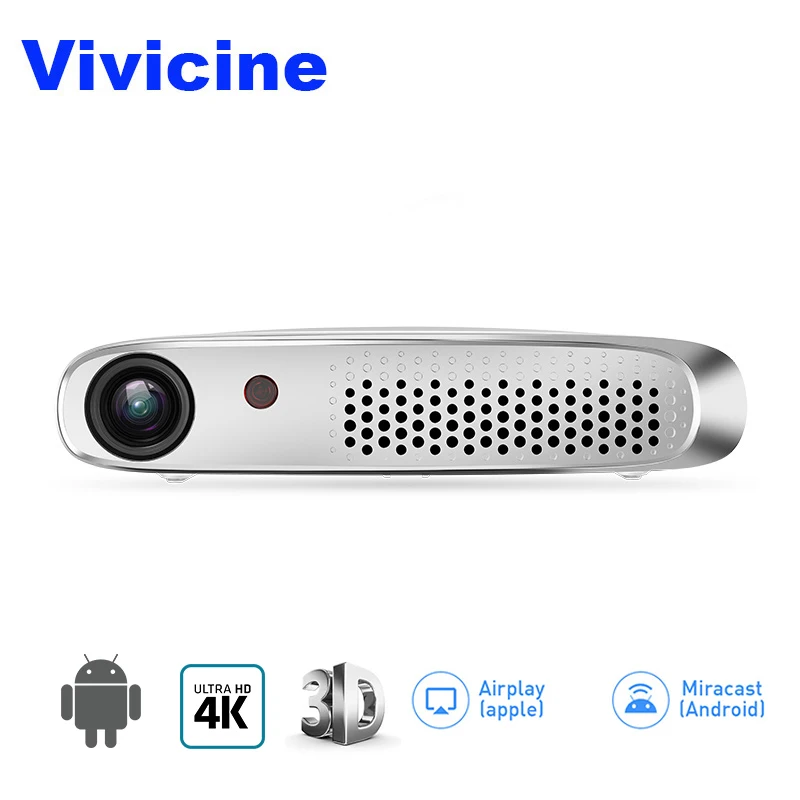 

Vivicine 3D 4K Projector,Android 4.4 Bluetooth,Support Miracast Airplay Wirelessly,Perfect HD Home Video Game Proyector Beamer