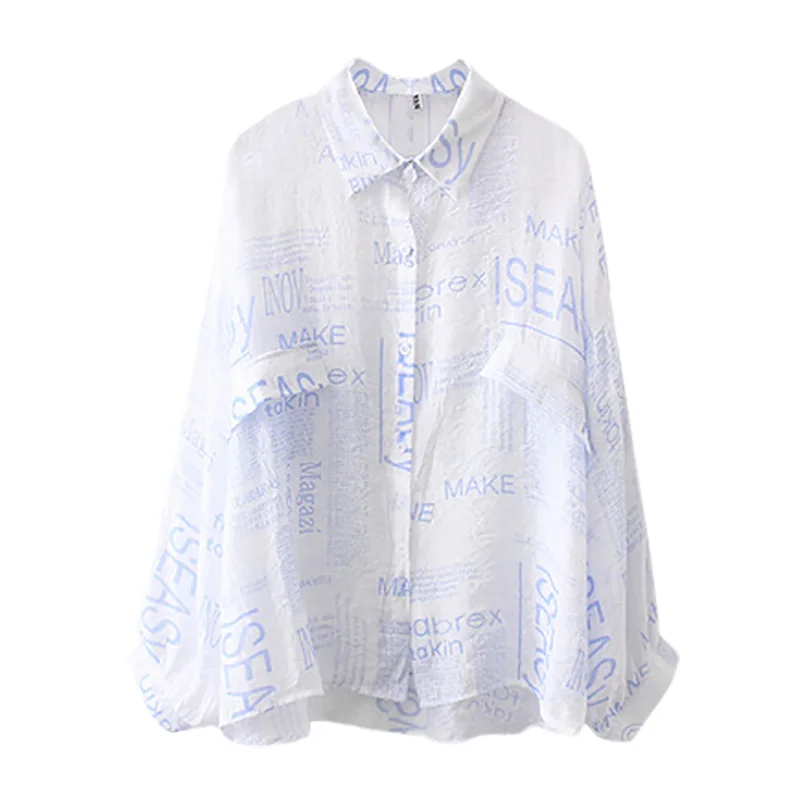 

Women Letter Printed Blouse Shirt Long Sleeve Chiffon Work Wear Blouses Blusa Top