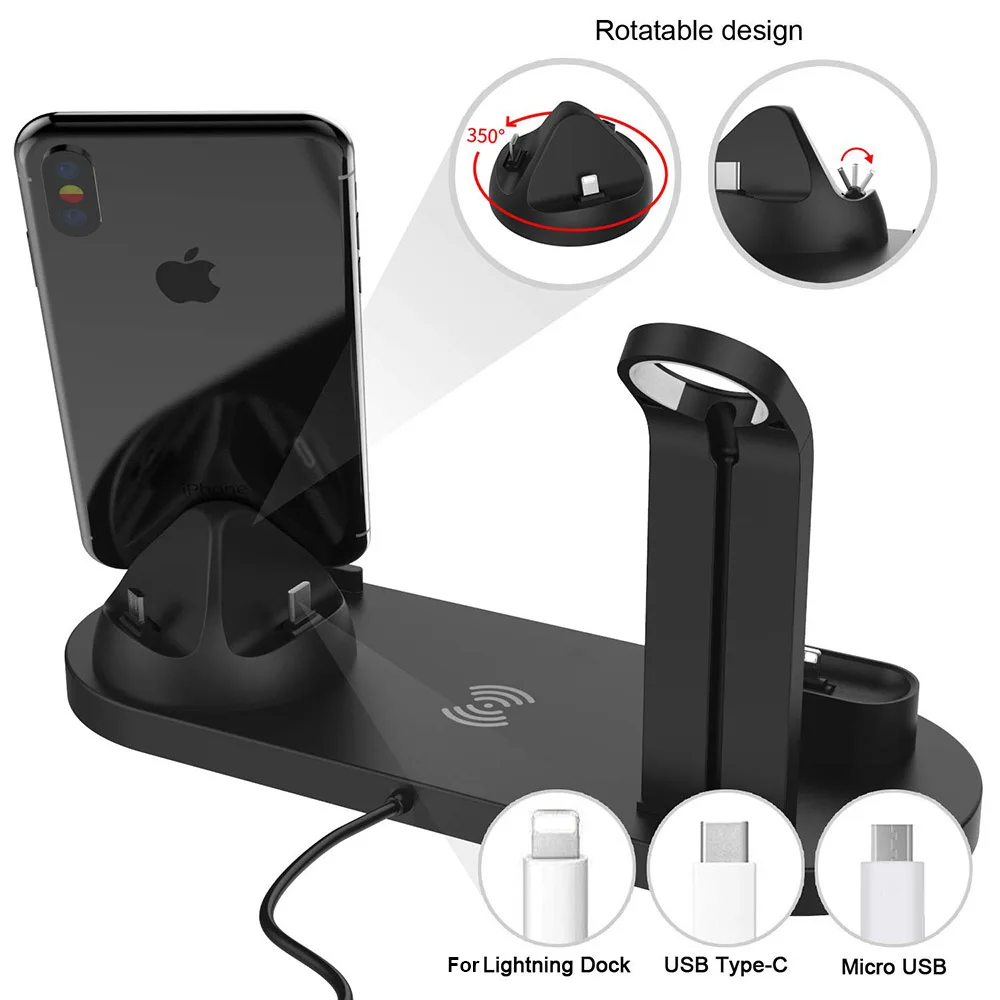 Беспроводное зарядное устройство Qi 10 Вт для Apple Watch Airpods Pro Type C USB 3 в 1 док станция