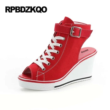 

Red Sandals Platform Lace Up 10 Canvas Slingback Wedge Cheap Booties Elevator 2017 Peep Toe Summer Womens Ankle Boots Medium