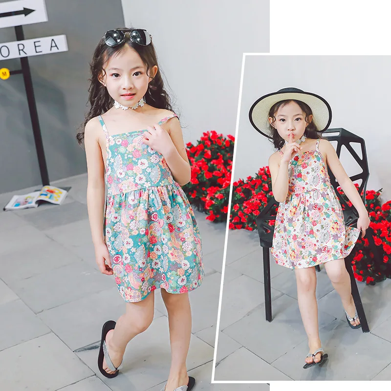 New summer girls dress lolita style princess dresses sleeveless floral ...
