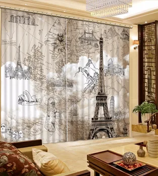 

New Custom 3D Beautiful Blackout Curtain Map Tower Curtain For Bathroom Blackout Curtain Fabric Decorative Door Curtain