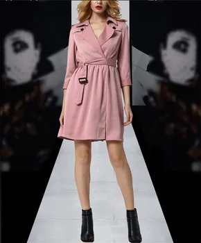

Hot Selling Lady Autumn Notched Office Work Dress Vestidos Robe Femme Ete 2017 High Quality Three Quarter Casual Dress ND1115